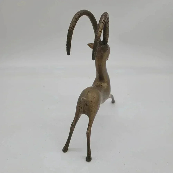 Vintage Brass Gazelle Antelope Impala Deer Statue curved Antlers Self Standing - Picture 4 of 11